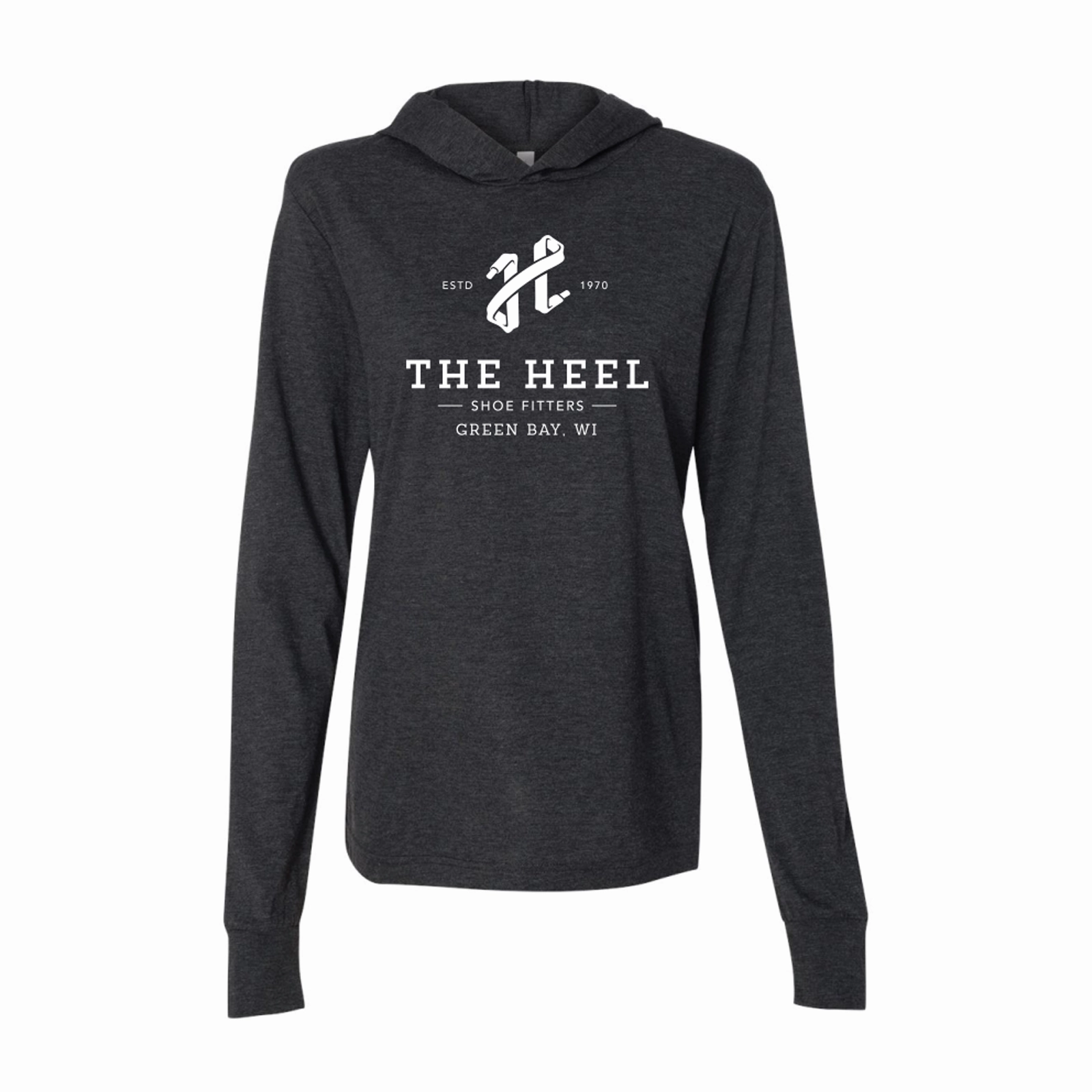 The Heel Shoe Fitters Jersey Hooded Long Sleeve Tee (Unisex) - Charcoal/Black Triblend Hero Glow Cyber Glow