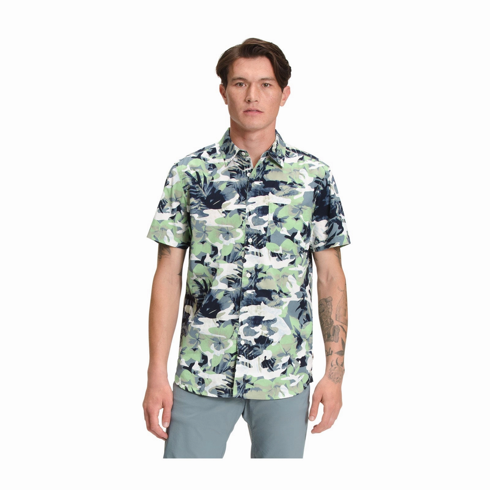 slim fit The North Face Baytrail Pattern Short Sleeve Shirt (Men) - Forest Shade Tropical Camo