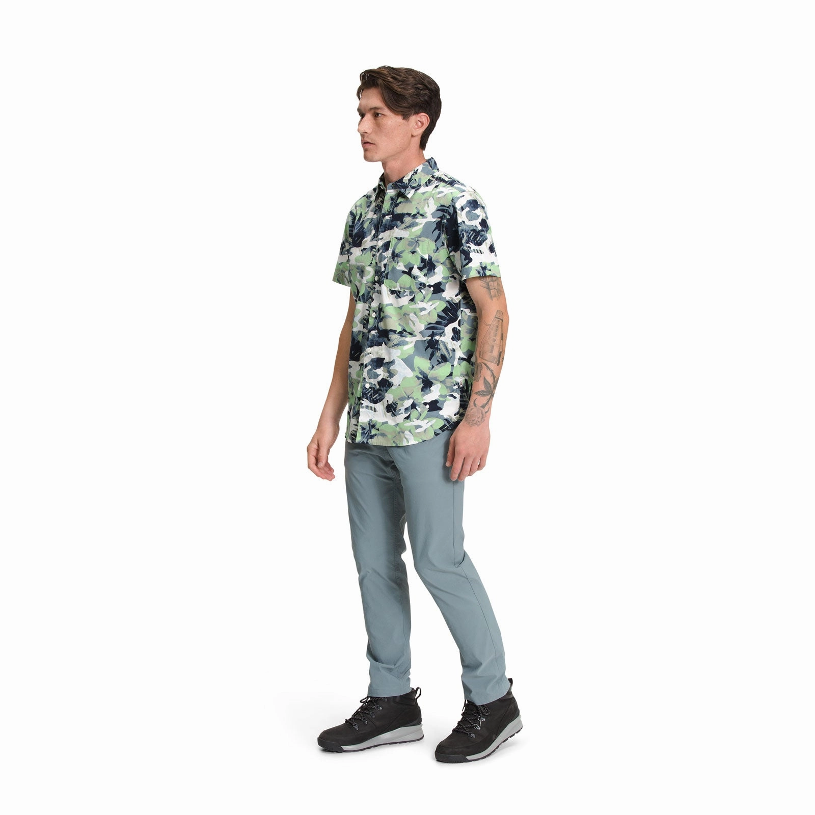 The North Face Baytrail Pattern Short Sleeve Shirt (Men) - Forest Shade Tropical Camo Recycle Glow