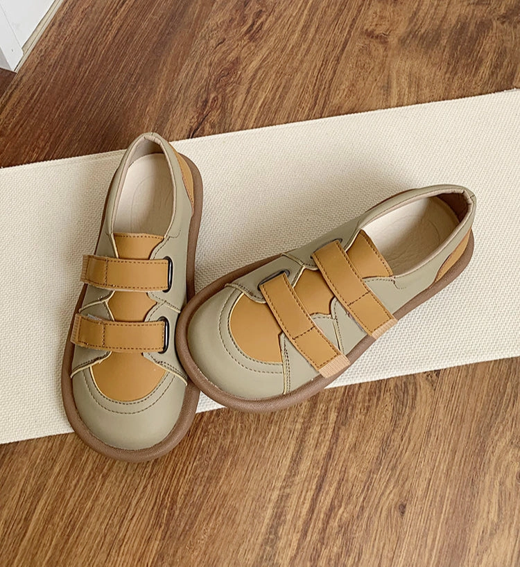 basic Layered Look Women Retro Soft Soled Contrast Color Flat Casual Shoes