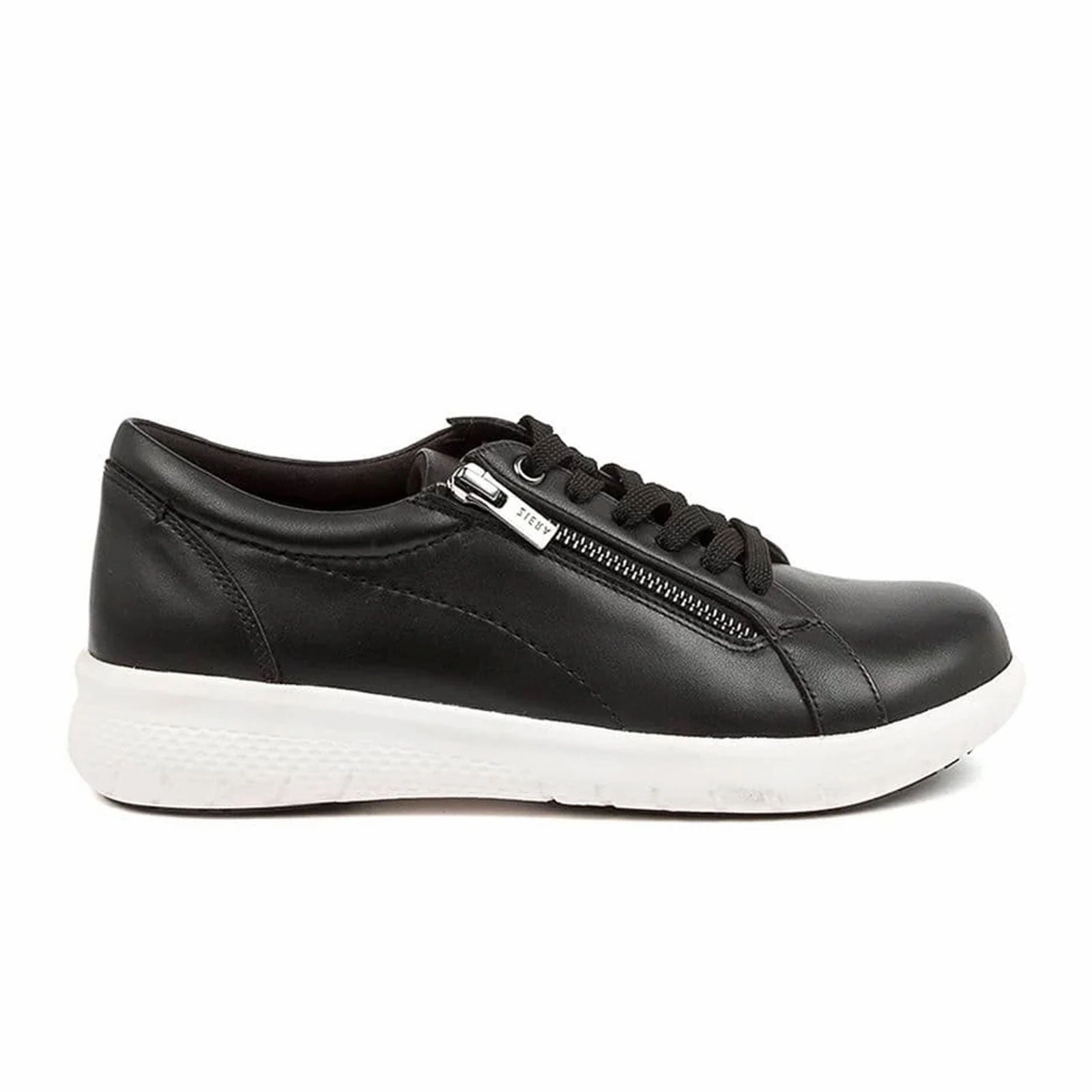Ziera Solar XF Sneaker (Women) - Black Leather/White Outsole Smooth Edge New Spirit