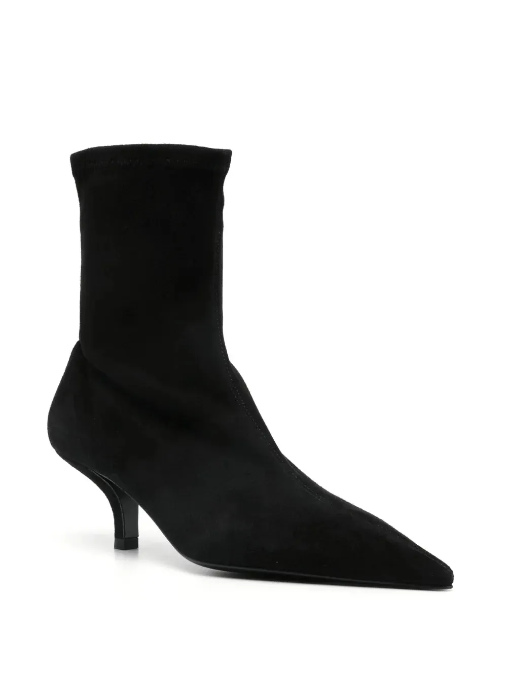 Suede Heeled Sock Boot in Black Embroidered Durable Rubber