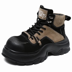 Women Retro Color Block Platform Leather Casual Booties Composite Rocker Sole UV - resistant