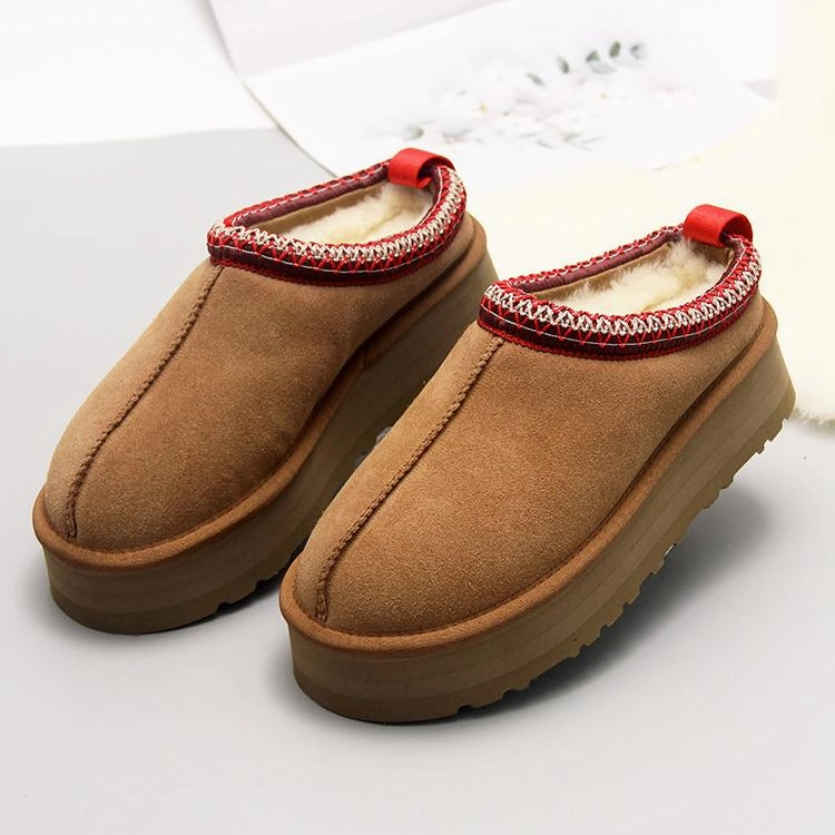 Women Winter Suede Fleece-Lined Chunky Sole Slip-On Slippers foot fashion