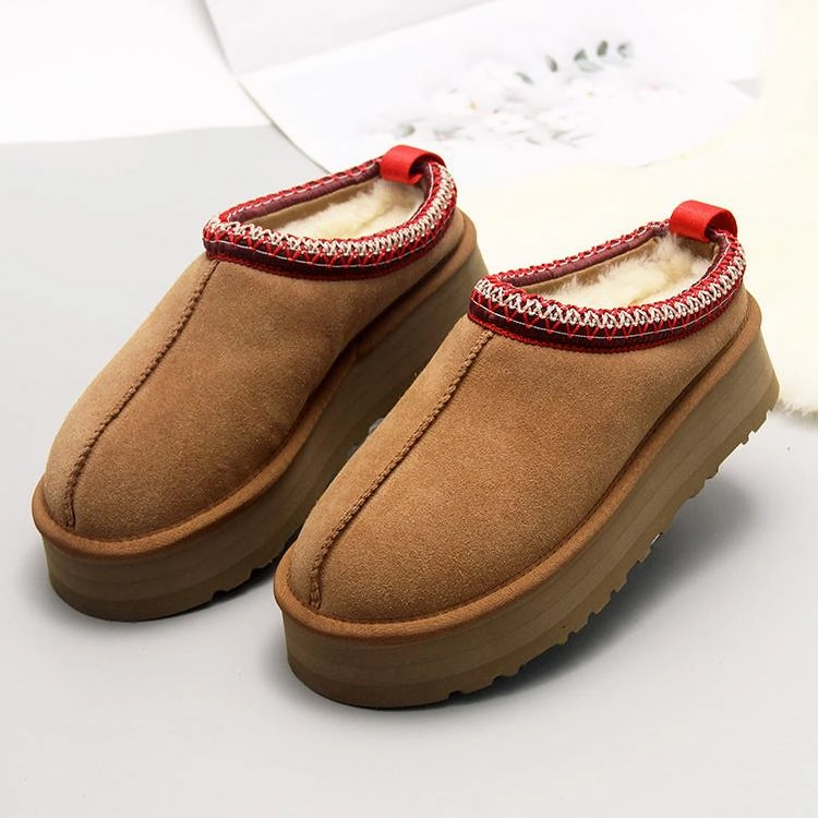 Women Winter Suede Fleece-Lined Chunky Sole Slip-On Slippers Recycled Textile