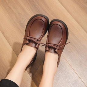 Babakud Women Spring Retro Leather Flat Casual Loafers Authentic