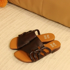 Women Retro Leather Open Toe Casual Cut Out Chunky Slippers Temperature Regulating Fabric exciting