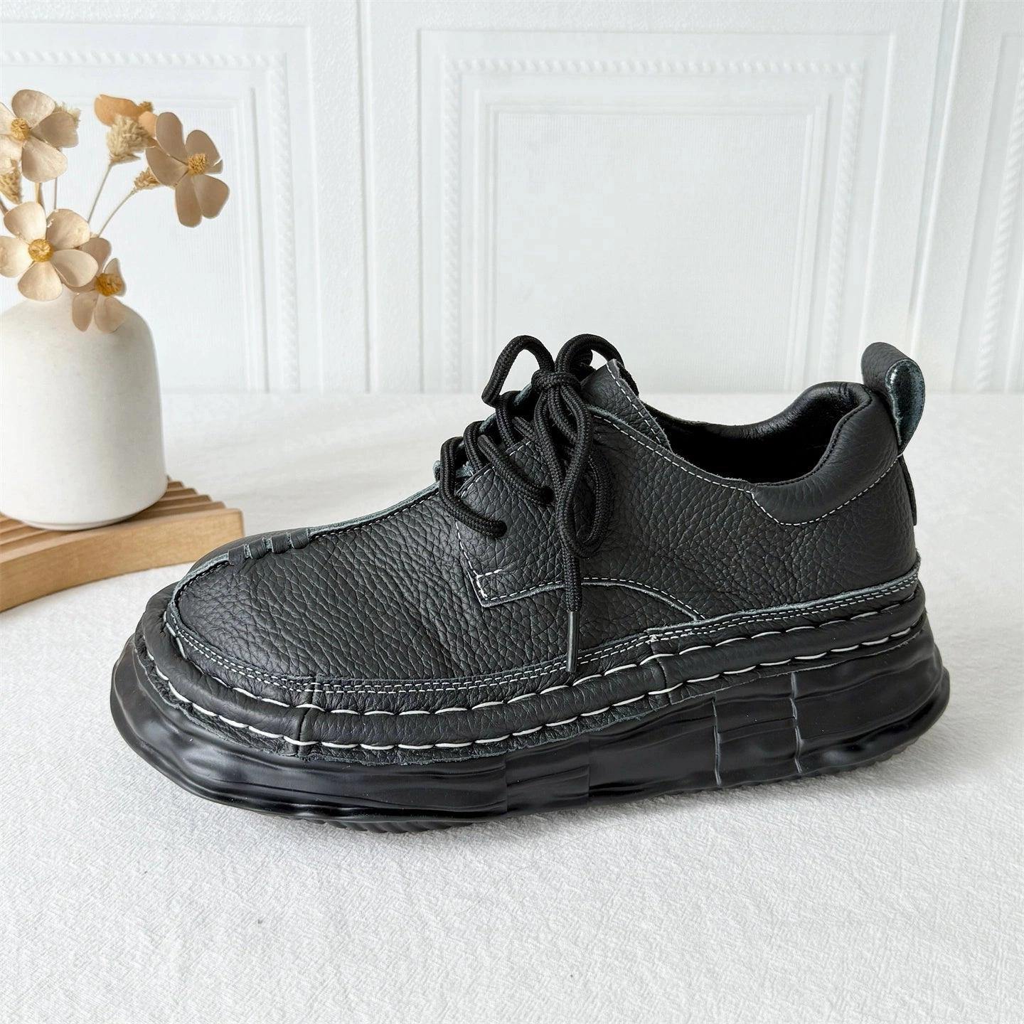 most modern Women Retro Leather Patchwork Platform Casual Boots