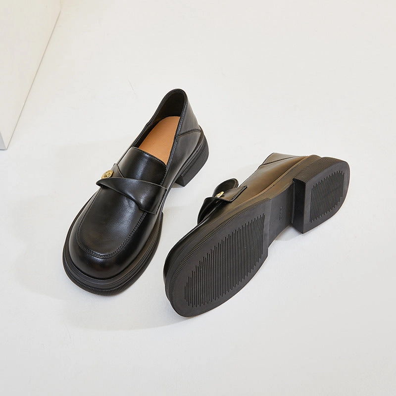 affordability - level toe - box Black Fashion Genuine Leather Wide Toe Loafers for Women