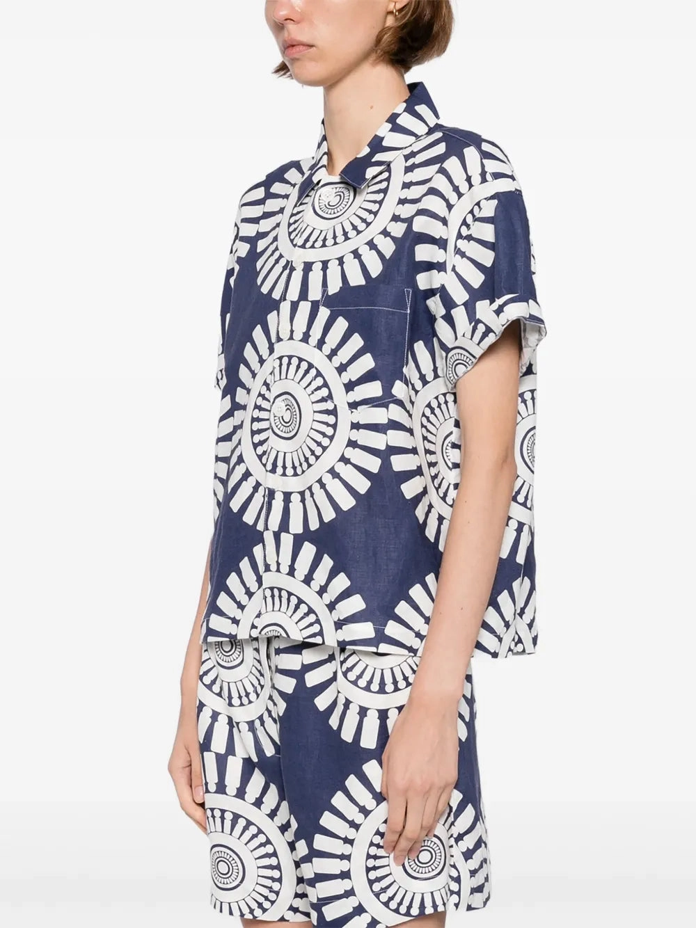 TUULI Cabana Shirt in Zeina Navy Placket Closure Classic Sweater