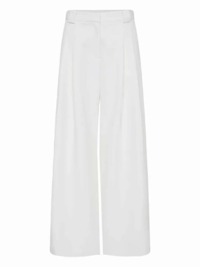Global Edge Travel Core Twill Wide Leg Pleat Pants in Off White