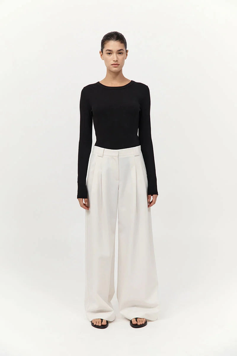 Casual Skirt Twill Wide Leg Pleat Pants in Off White