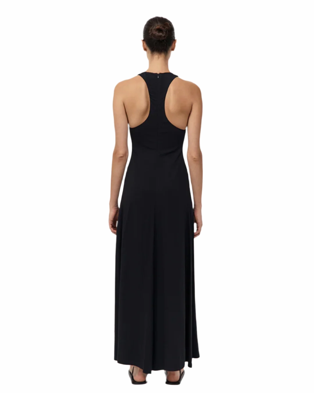 Cut Away Maxi Dress in Black Layered Hem Details