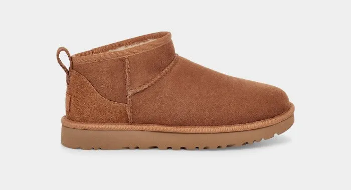 UGG WOMENS CLASSIC ULTRA MINI - CHESTNUT Vibrant lining Wide Footbed Option