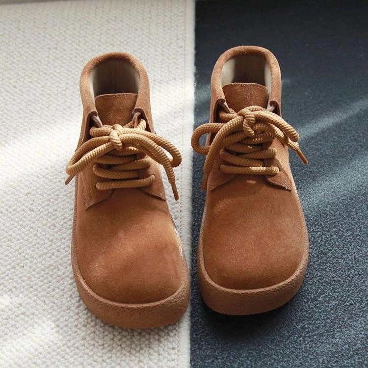 Impact Resistant Toe Cap Babakud Women Winter Retro Plus Velvet Suede Leather Martin Boots