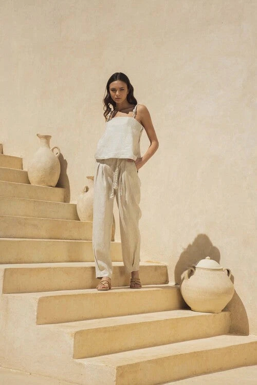 Una Vida Pants in Oatmeal Soft Blouse Comfy Fashion