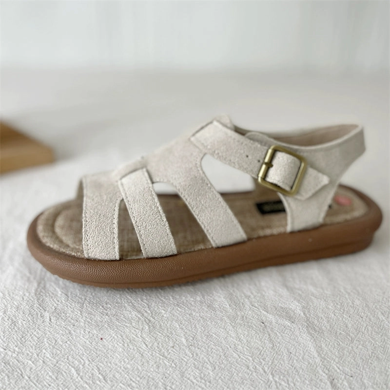 Summer Retro Sueded Open Toe Cut Out Soft Flat Sole Sandals Luxury