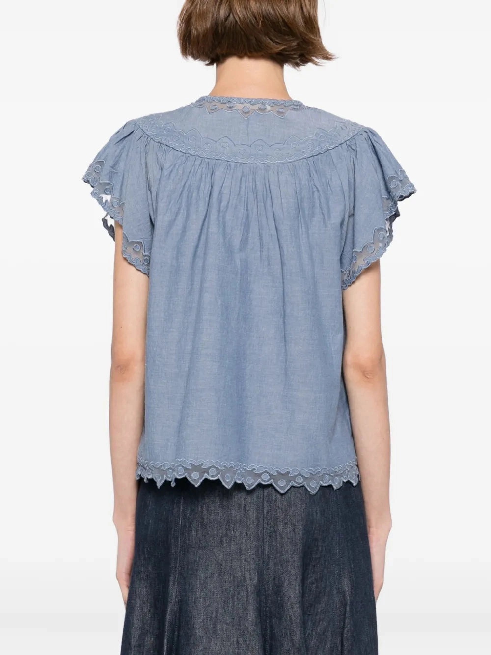 Effie Flutter Sleeve Top in Chambray StainlessZippers