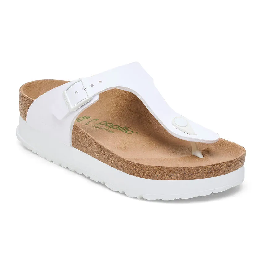 BIRKENSTOCK PLATFORM GIZEH WHITE Pressure Dispersing Footbed Rollbar Stability