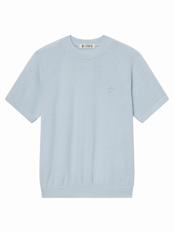 Short Sleeve Raglan Sweatshirt in Dusty Blue AbrasionFree Edging DurableReinforcedElbow