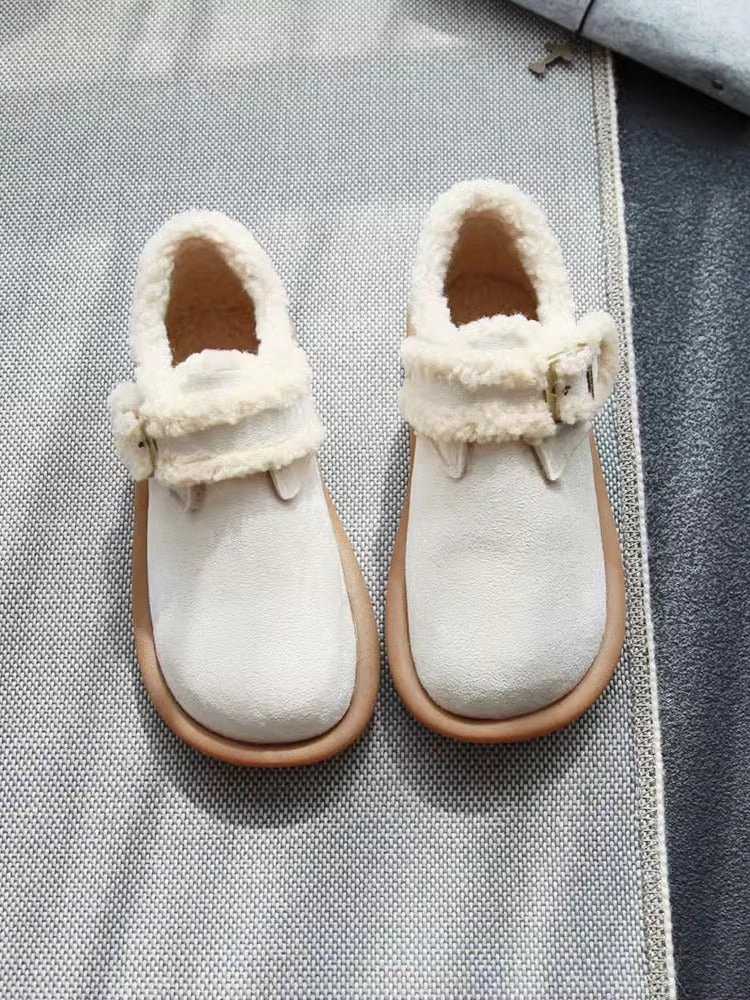 Velcro Warm Wool Flats Casual Suede Shoes for Women Molded Footbed Pressure Distribution System