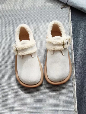 Heel Stabilization Velcro Warm Wool Flats Casual Suede Shoes for Women
