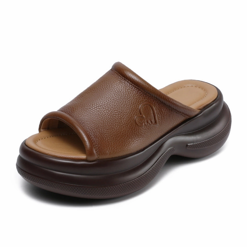 sports - specific benefits Babakud Summer Retro Leather Peep Toe Chunky Sole Sandals Slippers