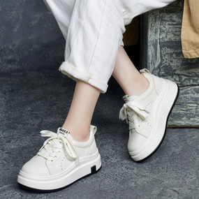 golfers Babakud Women Spring Retro Leather Round-Toe Lace-Up Colorblock Sneakers