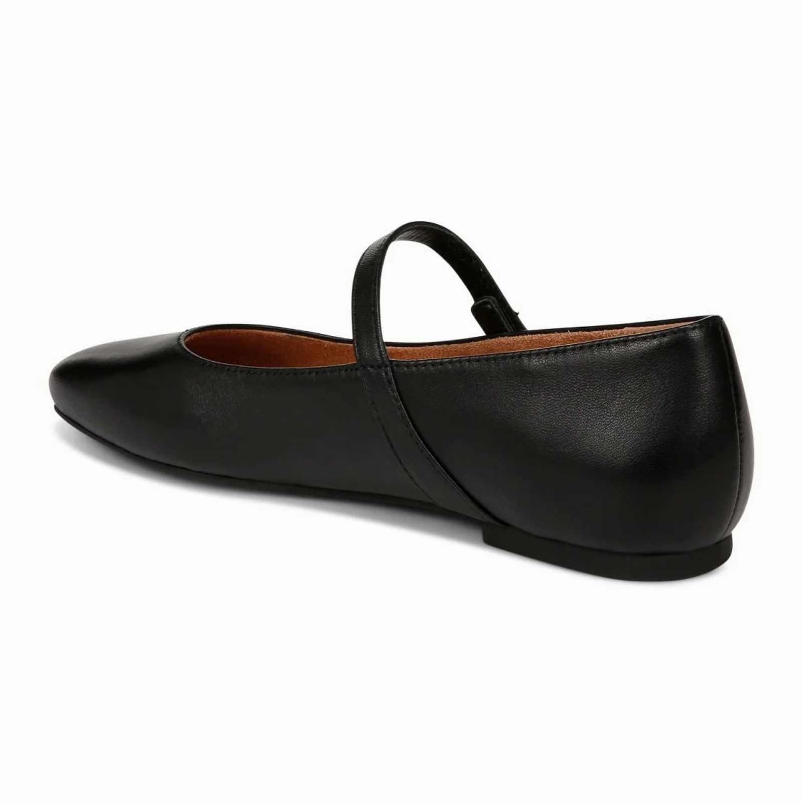 Vionic Alameda Mary Jane Flat (Women) - Black Leather Balanced Texture Flap-Detail