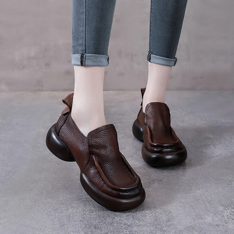 Women Vintage Thick-Soled Handmade Leather Loafers Dynamic Flex Zones Orthopedic Rocker Sole