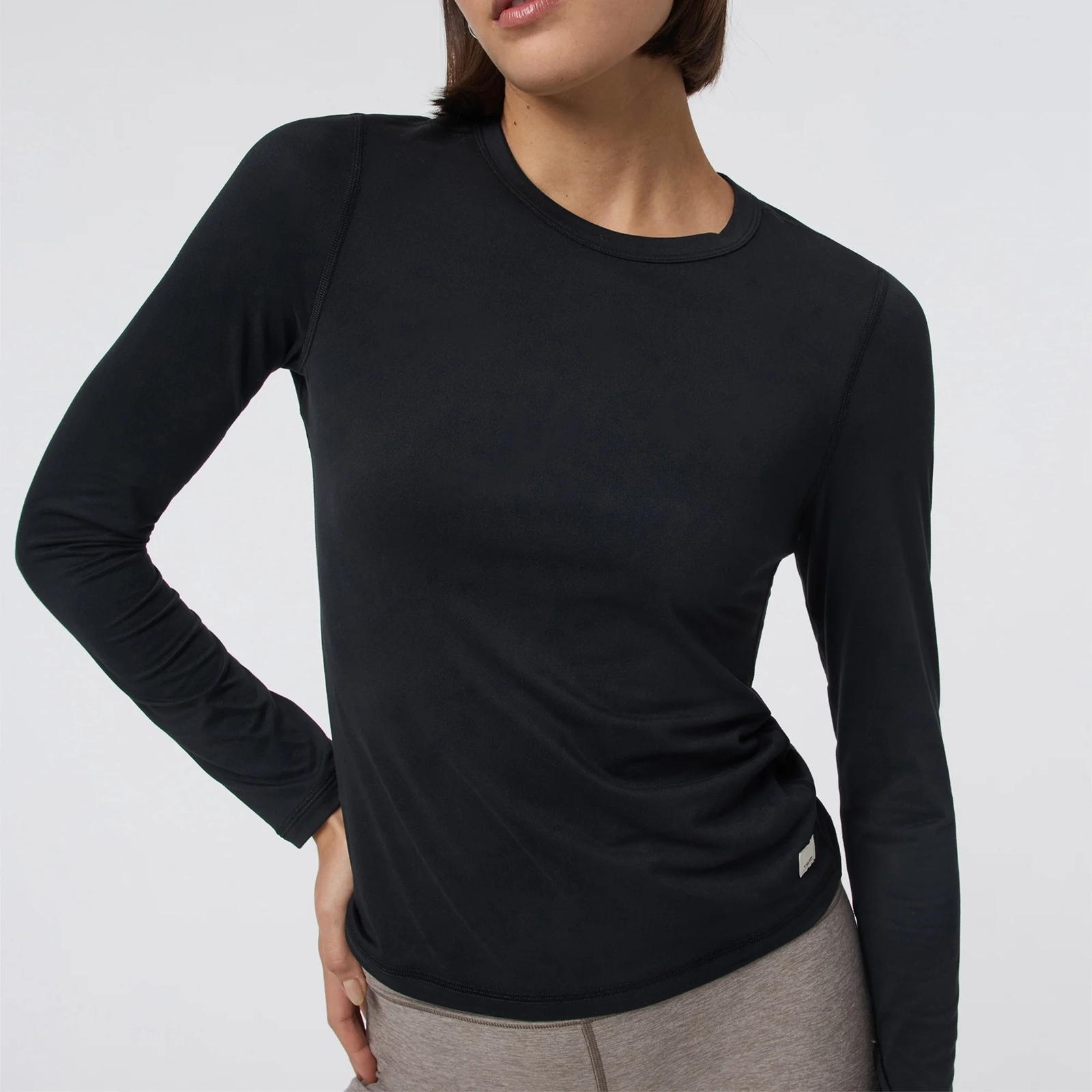 Vuori Lux Long Sleeve Crew Tee (Women) - Black Shine Fit LightweightInsulation
