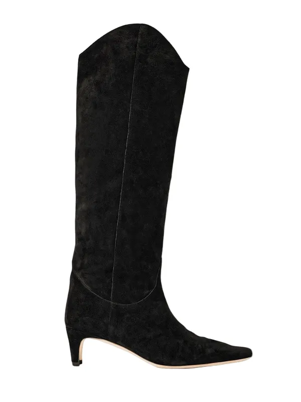 Moisture Management Coating Western Wally Boot in Black Suede