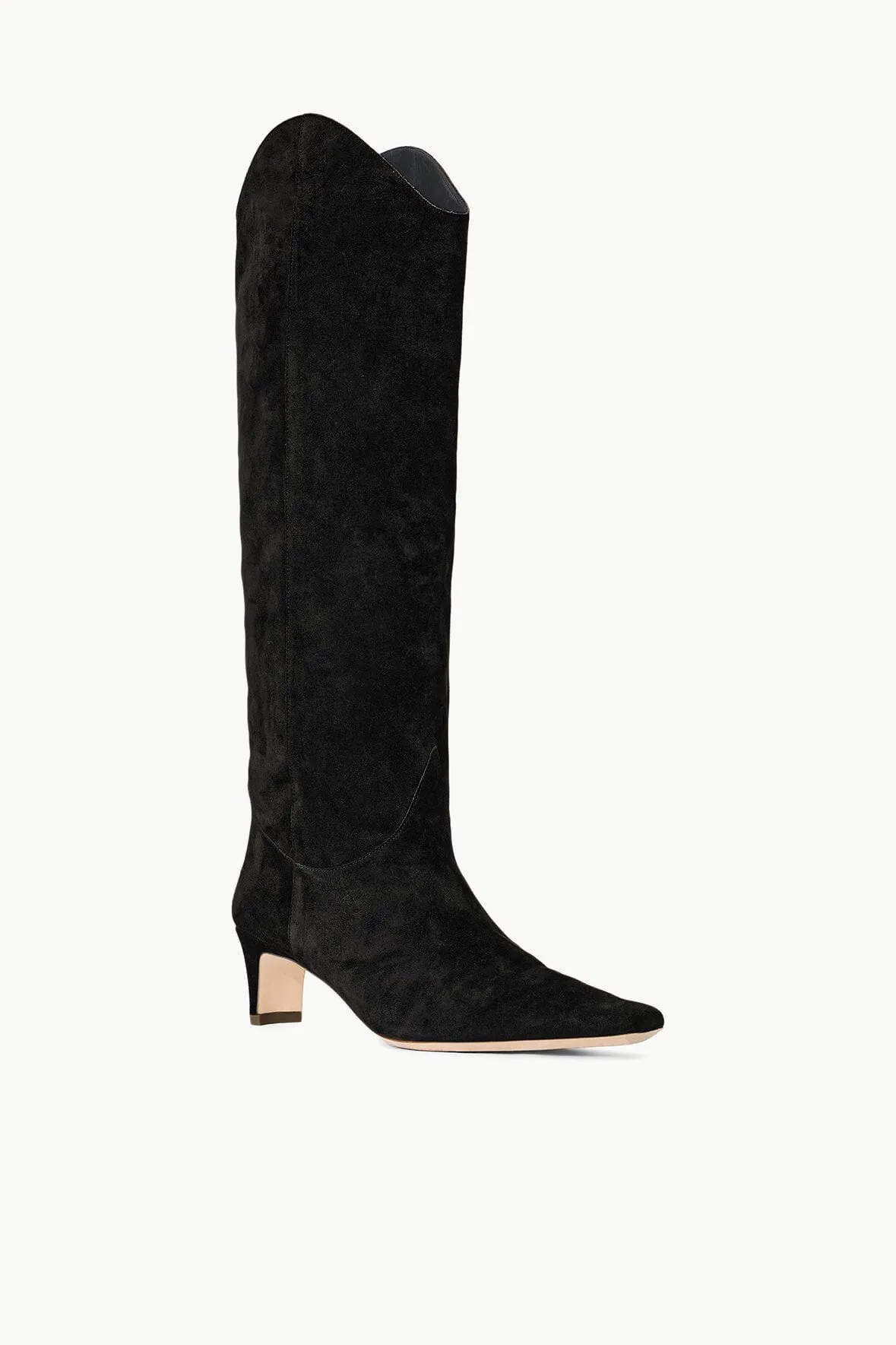 Zip - up Handcrafted Stitching Western Wally Boot in Black Suede