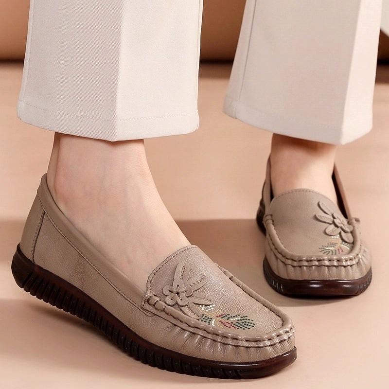 Breathable Synthetic Babakud Women Spring Vintage Floral Leather Flat Loafers