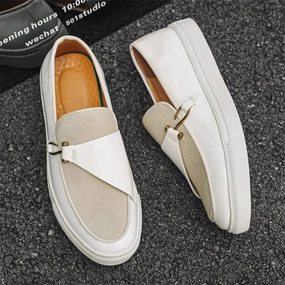 Hight Quality Casual White Leather Shoes For Men New Platform Walking White Sneakers Male British Style Loafers Yuppie Men 2025 Graphic