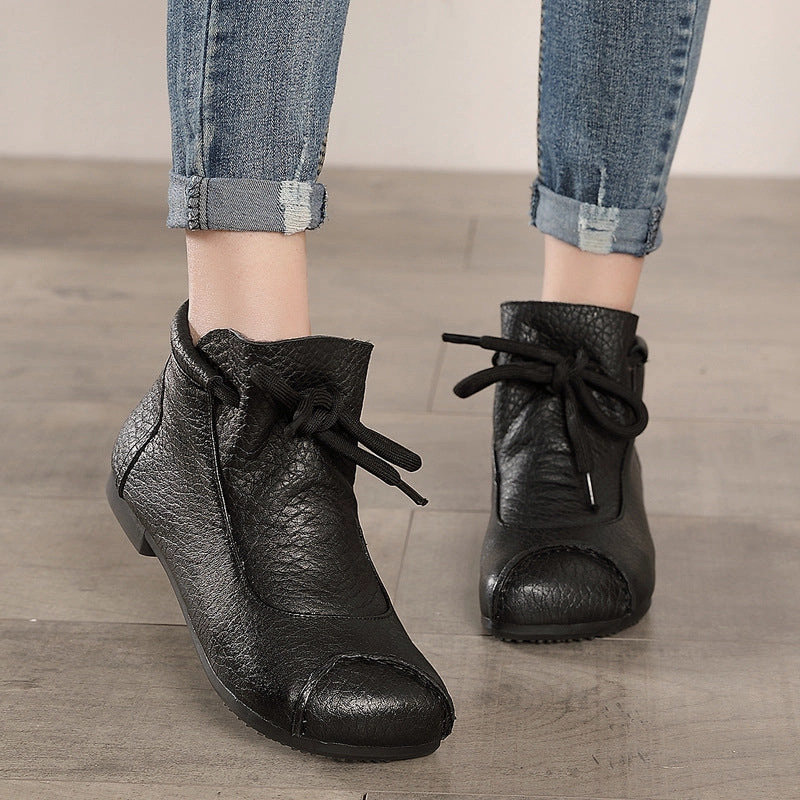 Retro Handmade Leather Lace Up Ankle Boots Typical