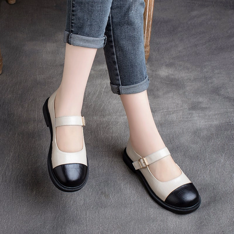 Pressure Distribution Pads Ankle Support Women Spring Retro Leather Velcro Soft Sole Loafers