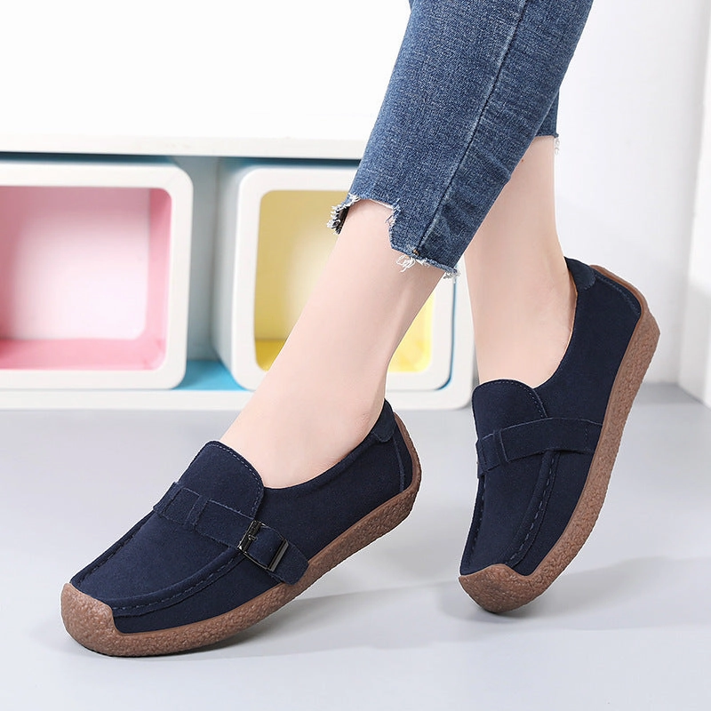 Women Comfort Casual Leather Flat Shoes Tear Resistant Webbing