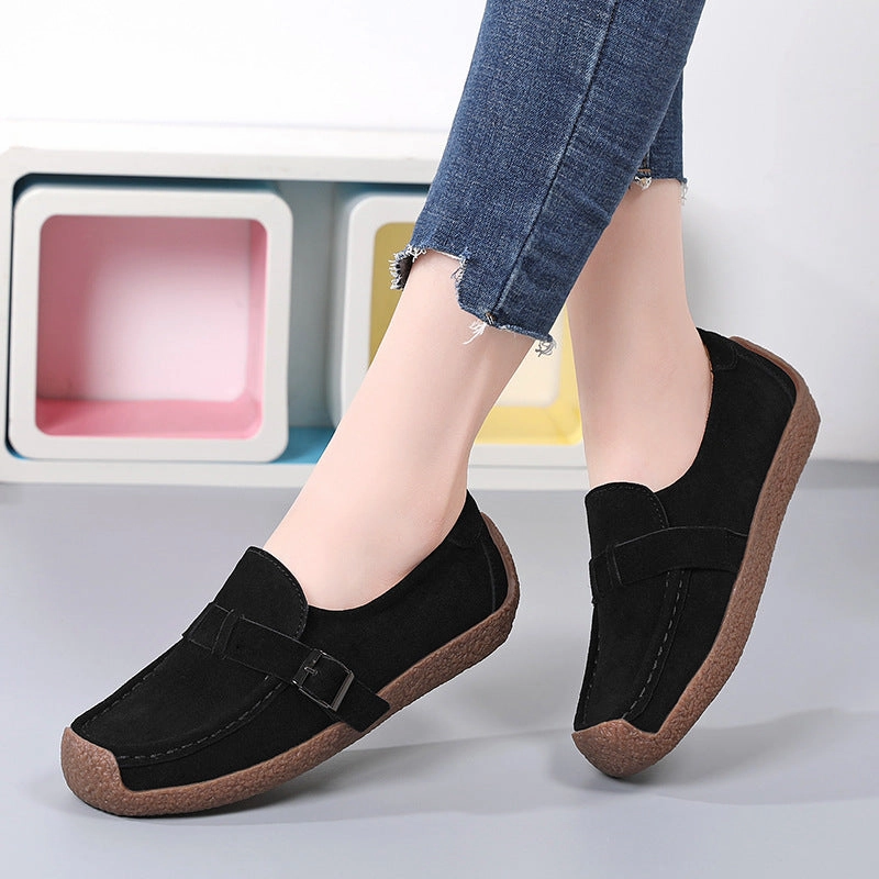 ankle - high Flexible Tread Pattern Women Comfort Casual Leather Flat Shoes