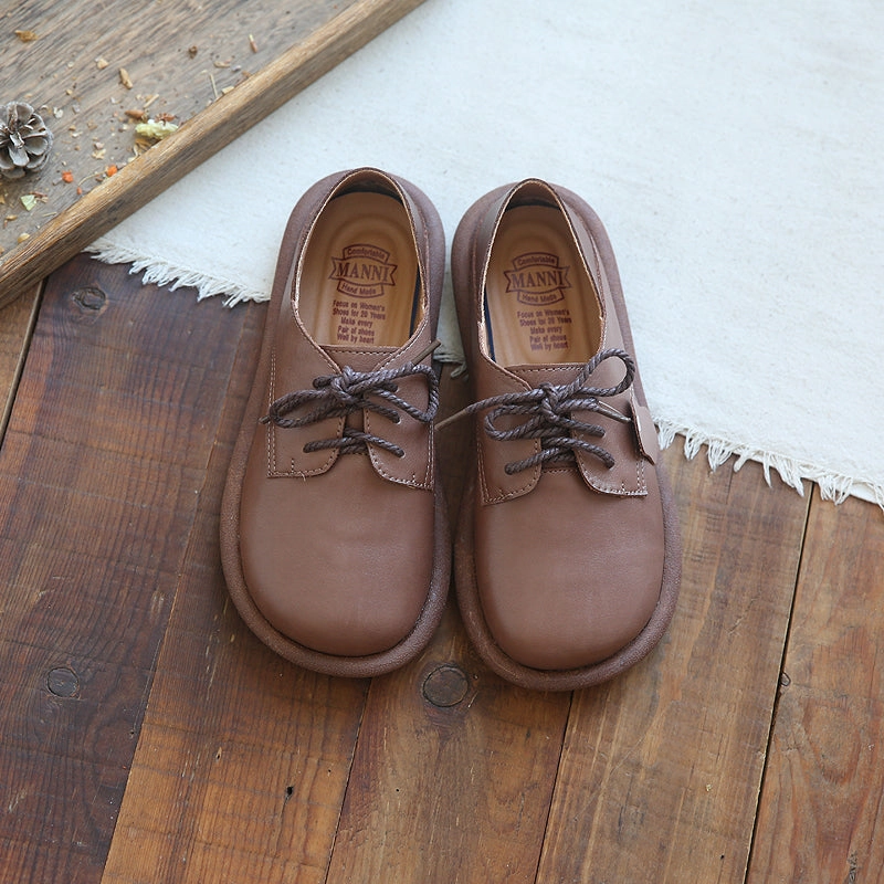 Women Retro Leather Flat Soft Casual Shoes Low Profile Collar Padding