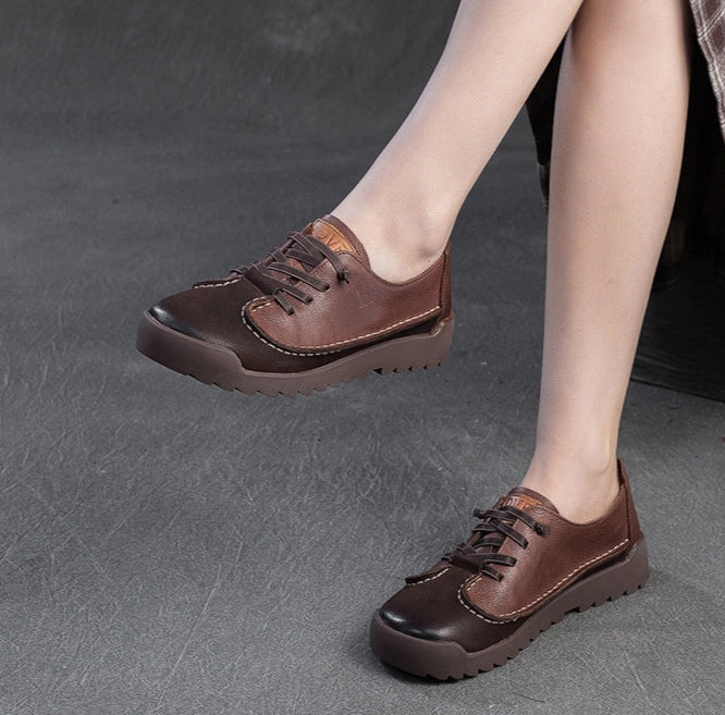 Temperature control Babakud Women Spring Vintage Leather Lace-Up Flats