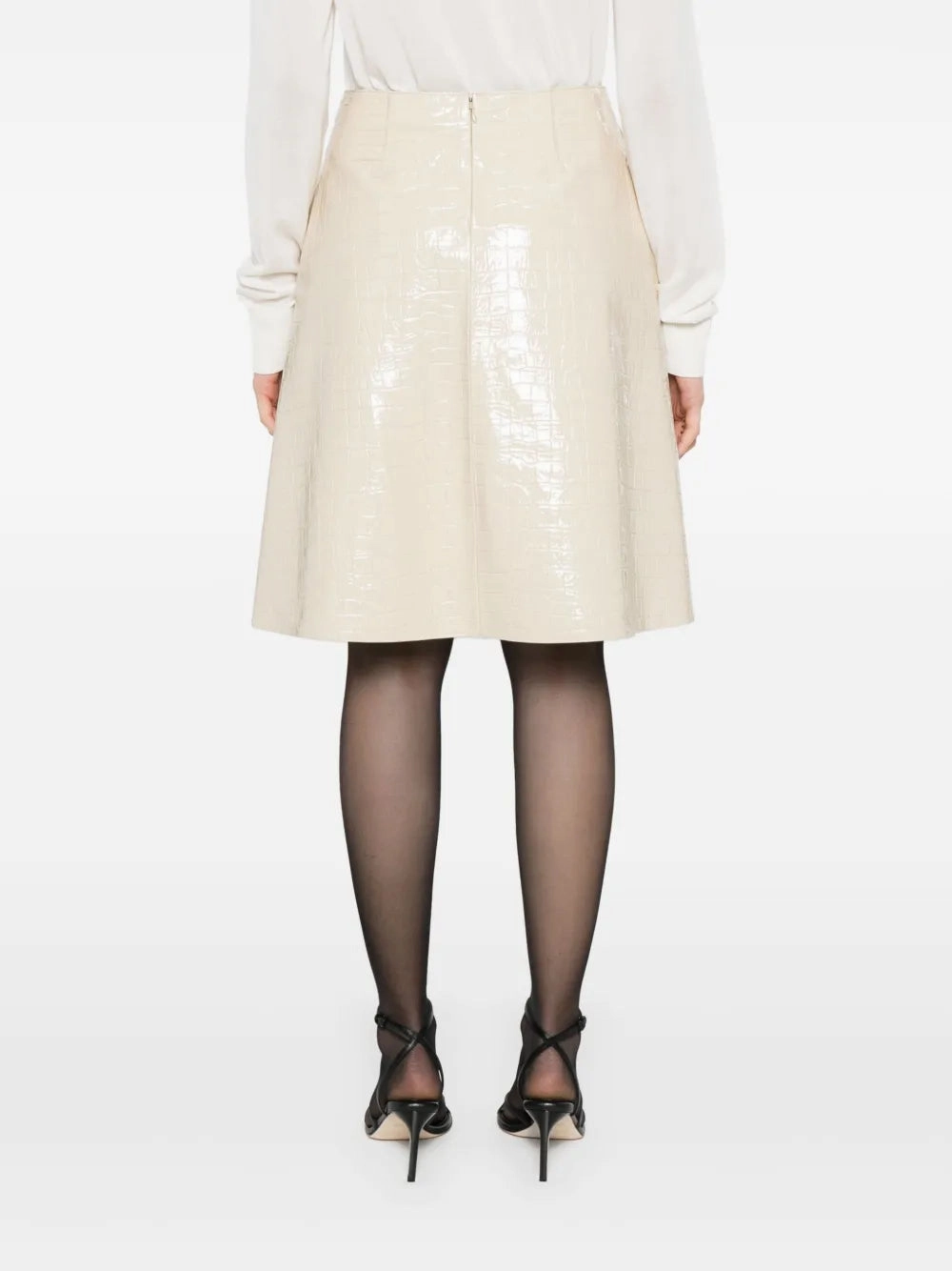 Transitional Clothing Croco-embossed Skirt in Oyster