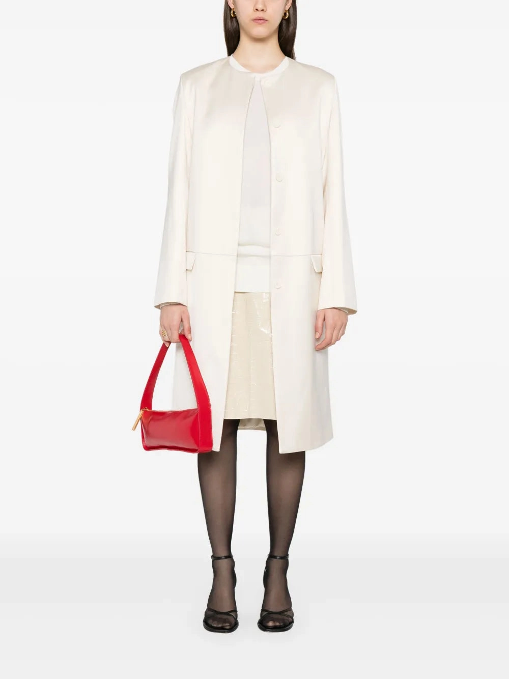 Smooth Yarn Easy Wear Croco-embossed Skirt in Oyster