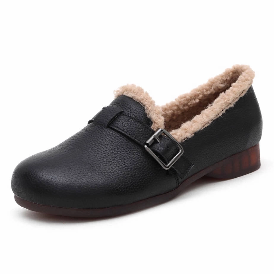 Winter Leather Cotton Plush Warm Soft Sole Slip-On Shoes Vaporize Moisture Control