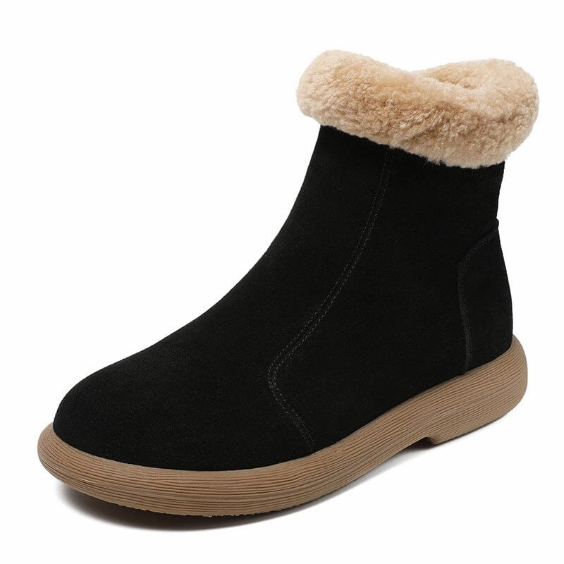 vegan - type Winter Retro Suede Furred Flat Snow Boots