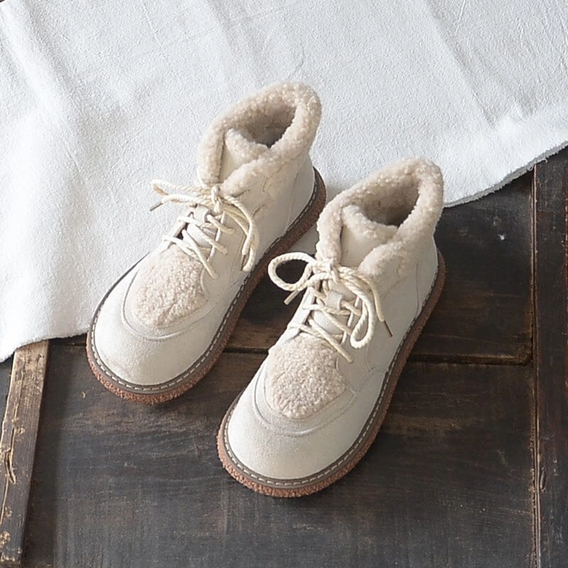 Winter Warm Fleece Lining Lace Up Casual Boots Non Slip Sole