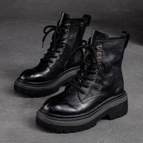 Women Autumn Classic Leather Platform Boots Practical