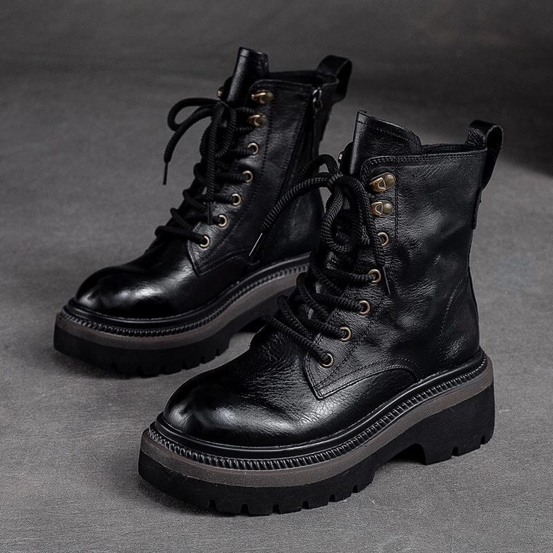 Women Autumn Classic Leather Platform Boots Practical