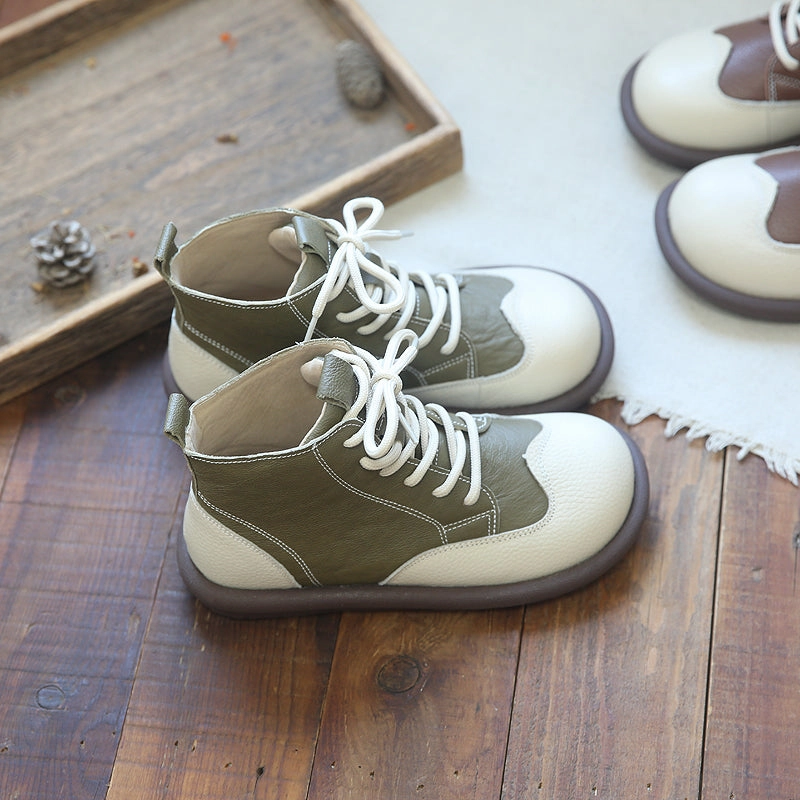 Women Autumn Leather Casual Flat Ankle Boots snowy school - related benefits