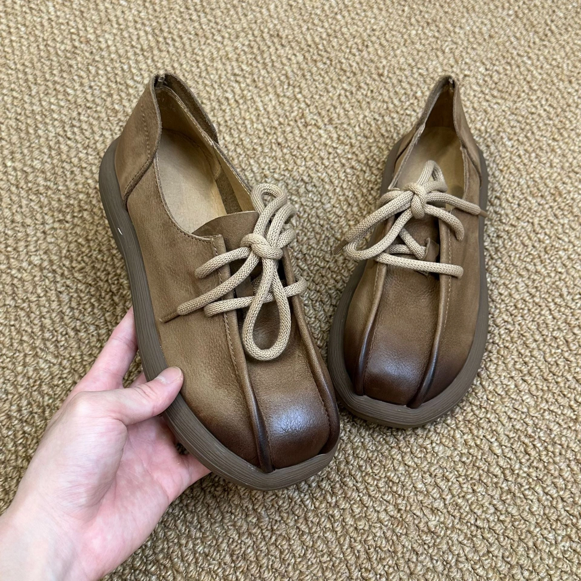 Women Autumn Retro Fashion Leather Lace-Up Flat Casual Shoes most modern